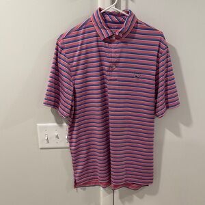 Vineyard Vines Pink and Blue Stripe Performance Golf Polo
